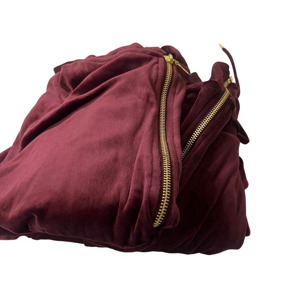Felina Burgundy Velour Tracksuit Set Small Hoodie and Joggers Zip Up Wine Red